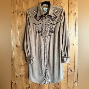 Embroidered Tan Western Dress